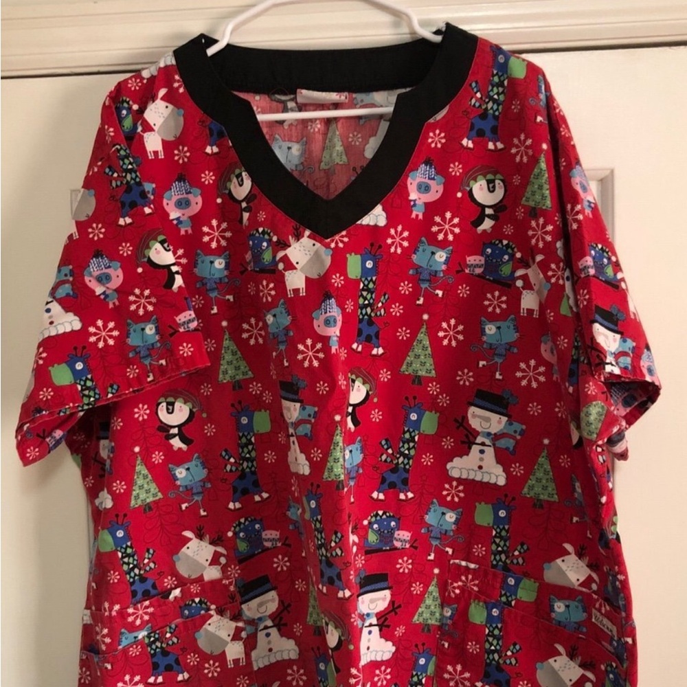 🛑SOLD🛑Smart Scrubs Festive Red Women's Pajama Top